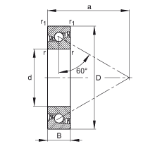 推力角接觸球軸承 BSB035072-2RS-T, 單向，接觸角 a = 60°，限制公差，兩側(cè)唇密封