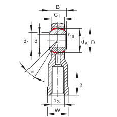桿端軸承 GIKPSR12-PS, 根據(jù) DIN ISO 12 240-4 標(biāo)準(zhǔn)，特種鋼材料，帶右旋內(nèi)螺紋，免維護(hù)