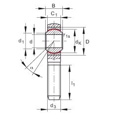 桿端軸承 GAKSR22-PS, 根據(jù) DIN ISO 12 240-4 標(biāo)準(zhǔn)，特種鋼材料，帶右旋外螺紋，免維護(hù)