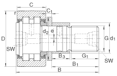 螺栓型滾輪 PWKRE40-2RS, 軸向引導(dǎo)，滿裝圓柱滾子，帶偏心擋圈，兩側(cè)唇密封