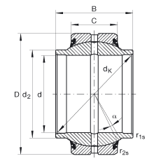 關(guān)節(jié)軸承 GE45-HO-2RS, 根據(jù) DIN ISO 12 240-1 標(biāo)準(zhǔn), 需維護(hù)，兩側(cè)唇密封
