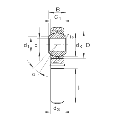桿端軸承 GAKR20-PB, 根據(jù) DIN ISO 12 240-4 標(biāo)準(zhǔn)，帶右旋外螺紋，需維護(hù)