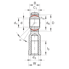 桿端軸承 GIKL10-PW, 根據(jù) DIN ISO 12 240-4 標(biāo)準(zhǔn)，帶左旋內(nèi)螺紋，需維護(hù)