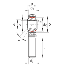 桿端軸承 GAKL10-PW, 根據(jù) DIN ISO 12 240-4 標(biāo)準(zhǔn)，帶左旋外螺紋，需維護(hù)