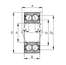 角接觸球軸承 3002-B-2Z-TVH, 雙列，雙側(cè)間隙密封，接觸角 α = 25°