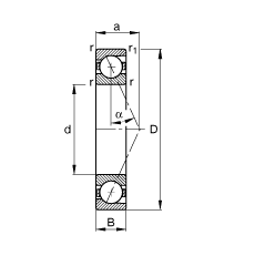 主軸軸承 B7000-E-T-P4S, 調(diào)節(jié)，成對或單元安裝，接觸角 α = 25°，限制公差