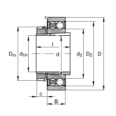 自調(diào)心球軸承 2210-K-2RS-TVH-C3 + H310, 根據(jù) DIN 630 和 DIN 5415 標(biāo)準(zhǔn)的主要尺寸, 帶錐孔和緊定套，兩側(cè)唇密封