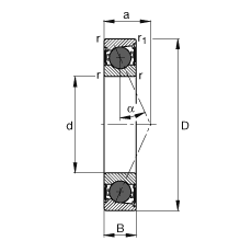 主軸軸承 HCB71920-E-2RSD-T-P4S, 調節(jié)，成對或單元安裝，接觸角 α = 25°，陶瓷球，兩側唇密封，非接觸，限制公差
