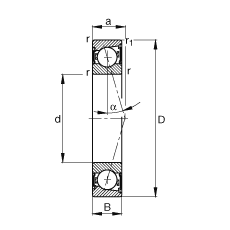 主軸軸承 B7000-C-2RSD-T-P4S, 調(diào)節(jié)，成對(duì)安裝，接觸角 α = 15°，兩側(cè)唇密封，非接觸，加嚴(yán)公差
