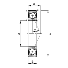 主軸軸承 B7000-E-2RSD-T-P4S, 調(diào)節(jié)，成對安裝，接觸角 α = 25°，兩側(cè)唇密封，非接觸，限制公差