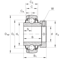 外球面球軸承 GE75-KRR-B-FA101, 球面外圈，偏心鎖圈定位， 兩側(cè) R 型密封，使用溫度從 -40°C 到 180°C